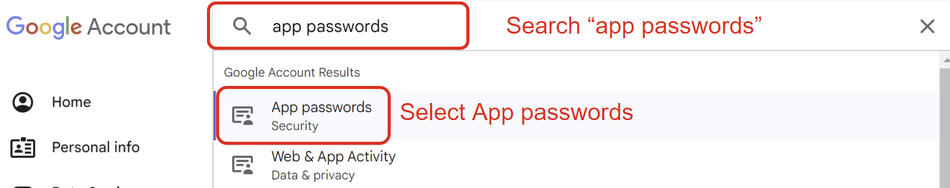 App Passwords search
