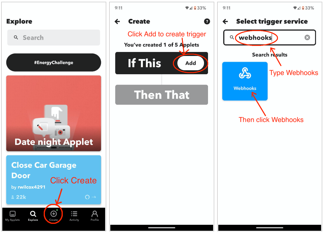 Choose the Webhooks trigger