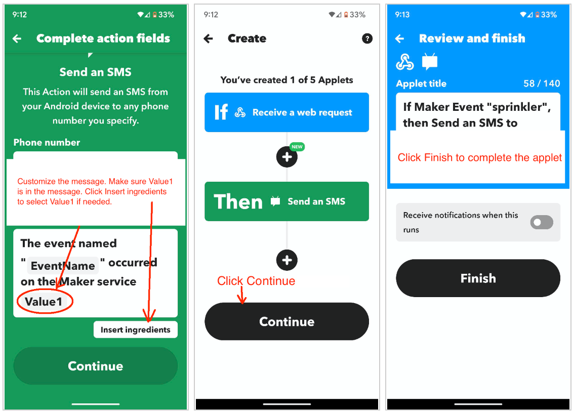 Insert Value1 into the IFTTT action