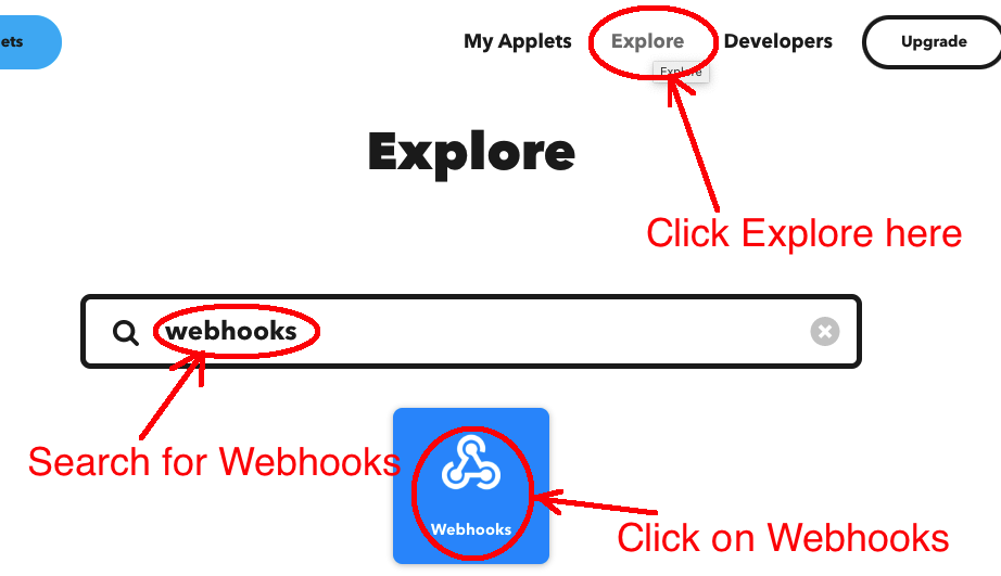 Search for Webhooks in IFTTT