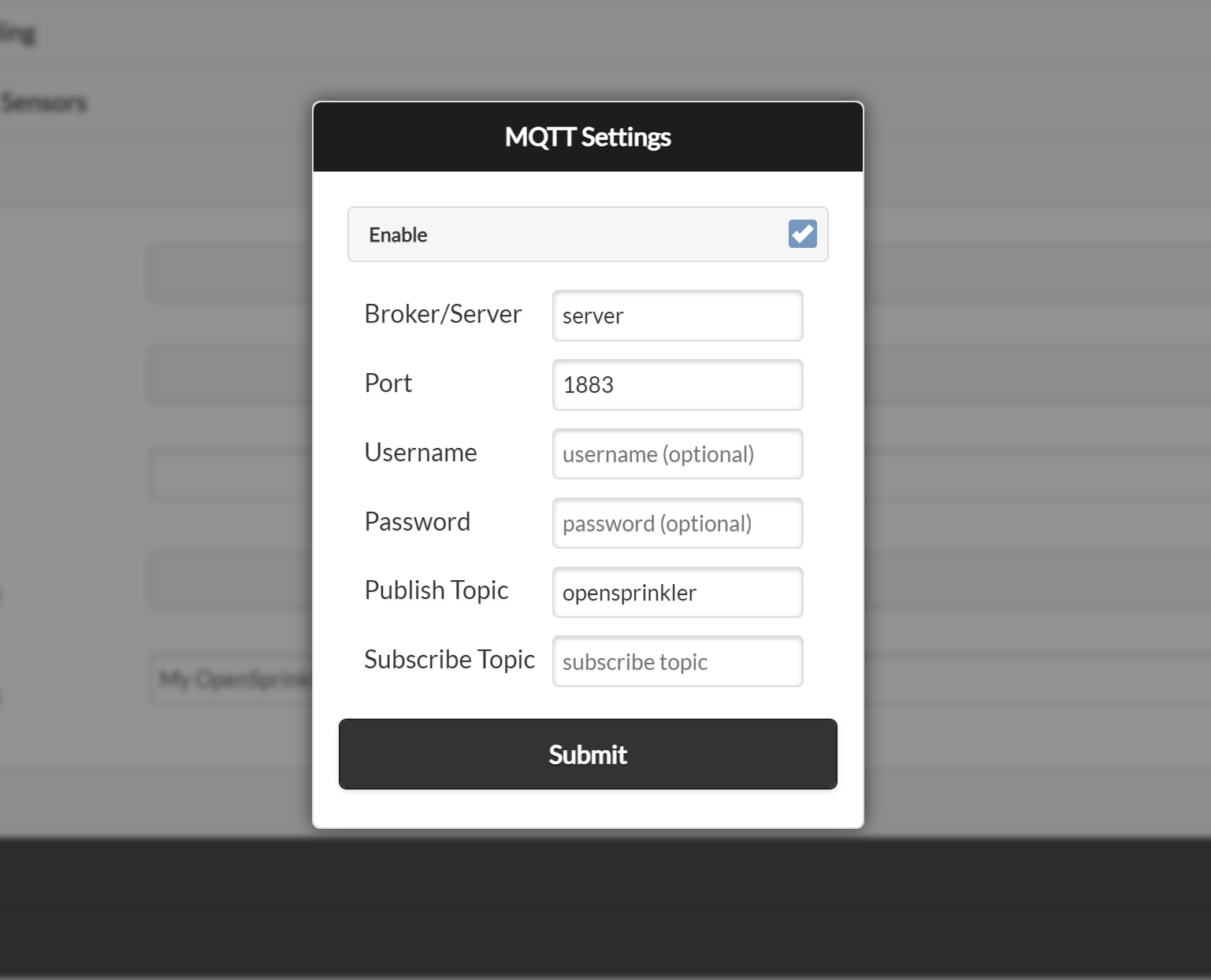 MQTT Settings Menu