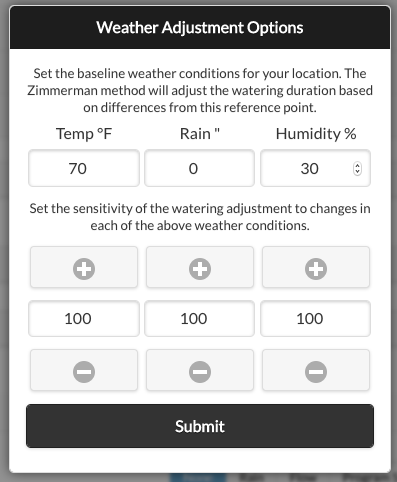 Weather Adjustment options