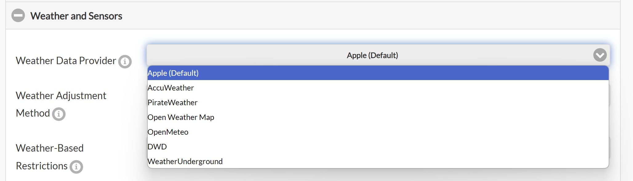 Weather Adjustment tab
